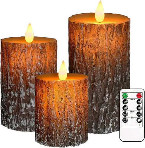 Miniatura 16 de Velas sin llama, juego de 3 velas LED parpadeantes de hoja de arce con control remoto y temporizador, velas LED regulables que funcionan