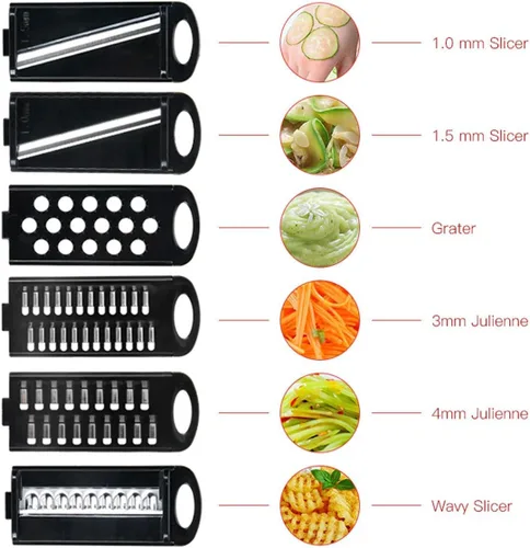 Miniatura 3 de Cortador de verduras multifunción 6 en 1, mandolina, picadora de papas, cortador de alimentos con recipiente de almacenamiento y pelador