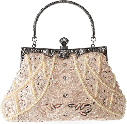 DA BODAN Bolso de noche para mujer estilo vintage con cuentas y lentejuelas y perlas bolso de hombro para boda novia fiesta de graduación