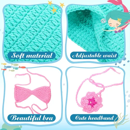 Miniatura 2 de Janmercy Trajes de fotografía para niña recién nacida, accesorios para fotos de bebé, traje de ganchillo hecho a mano, lindo disfraz de foto (sirena)