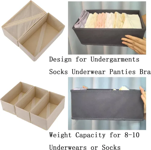 Miniatura 5 de Bructhun Paquete de 3 organizadores de cajones para calcetines, contenedores plegables de tela para divisor de ropa interior, organizadores