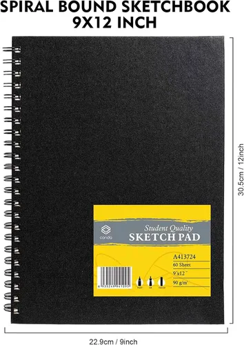 Miniatura 2 de Cuaderno de dibujo de tapa dura con espiral de CONDA, de 9 x 12 pulgadas, para dibujar, pintar y realizar técnicas mixtas Negro