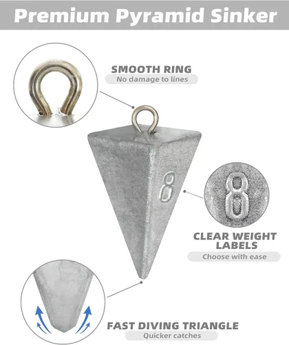 Miniatura 2 de BLUEWING Pyramid Sinkers Pesas de pesca de plomo 1oz, 2oz, 3oz, 5oz, 8oz, 10oz, 12oz, 16oz, 32oz para agua salada