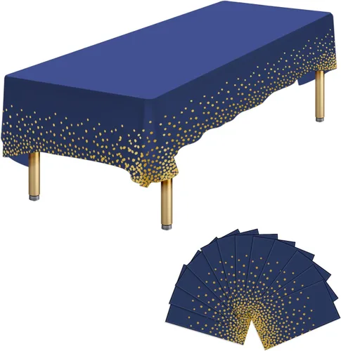 Miniatura 32 de Paquete de 4 manteles de plástico desechables azules y dorados para mesa rectangular, manteles desechables de 54 x 108 pulgadas, manteles