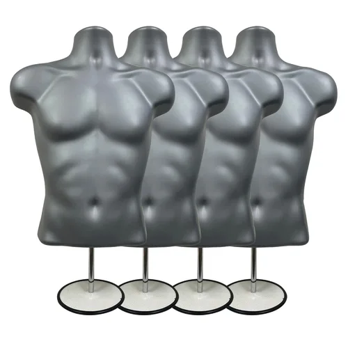 Miniatura 26 de Maniquí masculino de torso con soporte de metal, parte trasera hueca, cuerpo apilable, forma de vestido para exhibición de camisetas, mostrador
