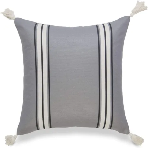 Hofdeco Funda de almohada decorativa neutra solamente, para sofá, sofá o cama, borla a rayas gris oscuro, 20 x 20 pulgadas