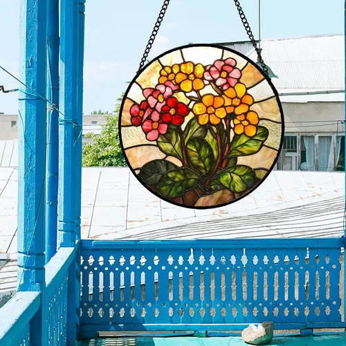 Miniatura 3 de Atrapasoles para colgar vidrieras, flores amarillas y rojas, para ventana, puerta, decoración del hogar, plantas verdes, atrapasoles, Navidad, Día