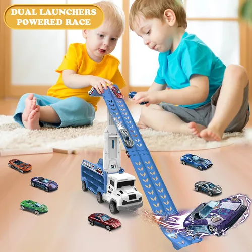 Miniatura 4 de Juguetes de coche y camiones para niños pequeños, camiones de transporte de juguete para niños de 3 a 5 y 4 a 8 años, juegos de pistas de carreras