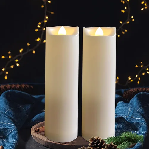 Miniatura 7 de Velas LED operadas por batería de 2"x6" de plástico, parpadeantes, sin llama, con temporizador, impermeables para exteriores, velas de pilar