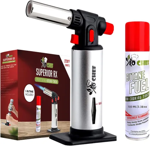 Miniatura 12 de Jo Chef Antorcha de cocina con butano incluido – Encendedor recargable con bloqueo de seguridad y llama ajustable, soplete culinario para cocinar