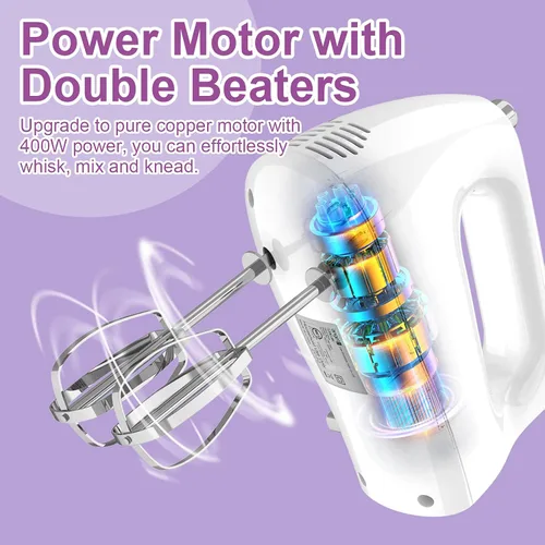 Miniatura 3 de Batidora de mano, batidora de mano portátil de cocina de 400 W con botón de expulsión, 5 velocidades y 5 accesorios de acero inoxidable, batidores