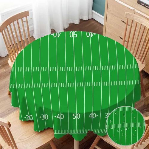 Yibeas Mantel redondo de campo de fútbol americano, mantel de césped verde para mesa de campo de fútbol para comedor y cocina, manteles redondos de
