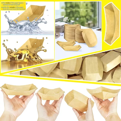 Miniatura 6 de Paquete de 80 bandejas de papel desechables de 2 libras para botes de papel, bandeja de servir comida kraft, platos para aperitivos, palomitas