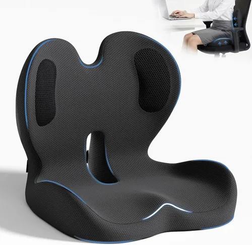 Miniatura 9 de Cojín de asiento, cojín de espuma viscoelástica para silla de oficina y automóvil, cojín ergonómico para coxis para coxis, nervio ciático, alivio