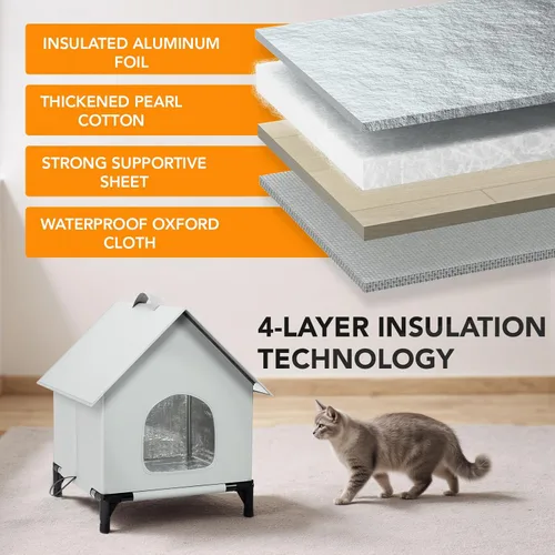 Miniatura 3 de Casa para gatos para exteriores e interiores, aislada y resistente a la intemperie, refugio plegable para gatos, fácil de armar, refugio