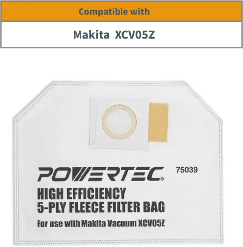 Miniatura 2 de POWERTEC 75039 Bolsas de filtro de vellón para aspiradora Makita XCV05Z, paquete de 10 unidades (paquete de 2)