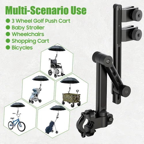 Miniatura 6 de 10L0L Soporte para paraguas de carrito de golf resistente, base de aluminio ajustable de 180° para carros de golf, cochecitos, sillas de ruedas