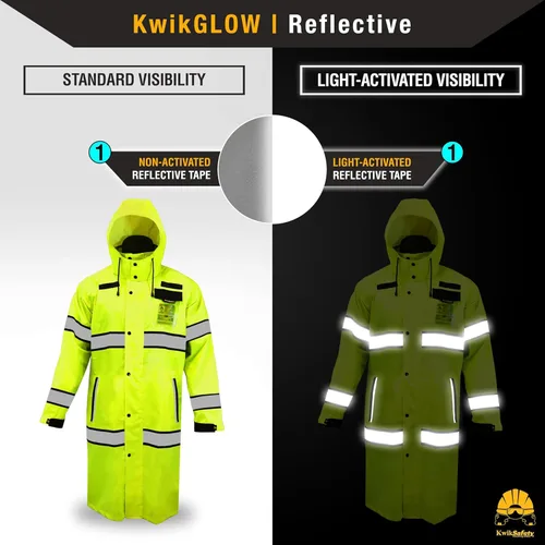 Miniatura 4 de KwikSafety - Charlotte, NC - Chaqueta de lluvia TORRENT y gabardina ANSI OSHA clase 3 de alta visibilidad, equipo de lluvia Hi Vis Amarillo - 1