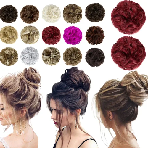 Miniatura 27 de Moño desordenado grande y desordenado, moño ondulado, rizado, coleteros gruesos, extensiones de cabello para mujeres y niñas, color marrón jengibre