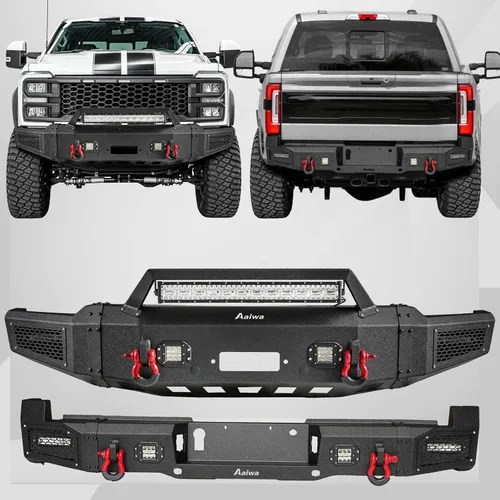 Miniatura 18 de BESTZHEYU Parachoques delantero compatible con F250 F350 F450 2017 2018 2019 2020 2021 2022 con placa de cabrestante y luces LED