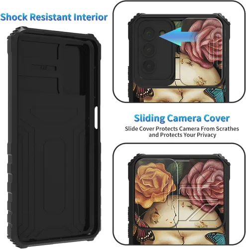 Miniatura 1049 de Funda para Samsung Galaxy S22 Ultra 5G, Galaxy S22 Ultra con cubierta de cámara deslizante, funda resistente de doble capa con función atril Black