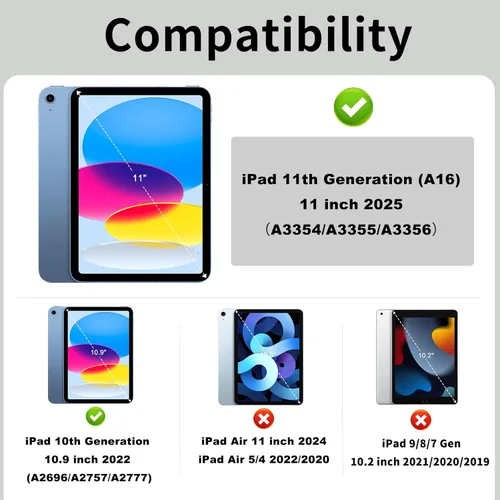 Miniatura 2 de Funda para iPad (A16) de 11ª generación de 11 pulgadas 2025, funda para iPad de 10.9 pulgadas 2022 de 10.9 pulgadas con soporte para lápices, funda