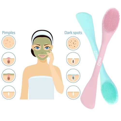 Miniatura 4 de MSQ Cepillo de silicona para máscara facial, limpiador facial suave, paquete de 2 cepillos de doble extremo para barro, arcilla, máscara mixta