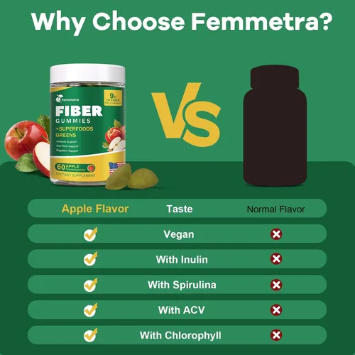 Miniatura 7 de Gomitas de fibra prebiótica 13 en 1 para adultos - Suplemento de fibra para mujeres y hombres con mezcla de verduras, inulina y ACV