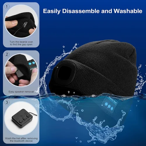 Miniatura 6 de Tutuko Gorro unisex Bluetooth con luz, micrófono de altavoz integrado, gorra de faro con auriculares, regalo técnico para hombres y mujeres