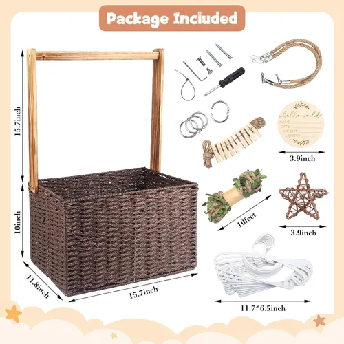 Miniatura 2 de Wisreach Cajón de madera para baby shower de armario, caja de almacenamiento para bebés con asa, cesta de almacenamiento plegable tejida a mano