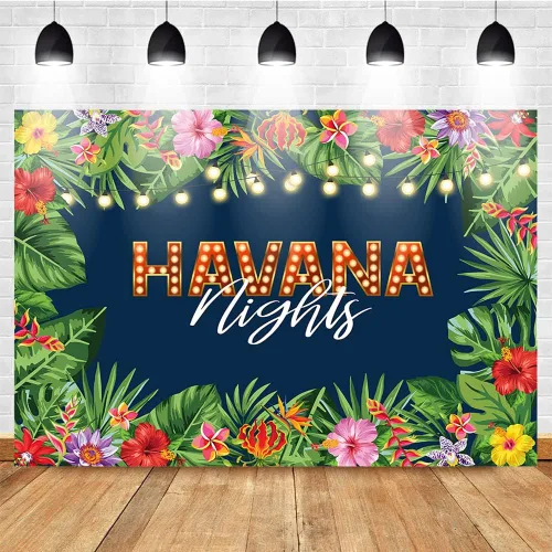 Miniatura 3 de Mocsicka Telón de fondo de Noches de La Habana Tropical Nights para adultos, hojas de palma hawaianas, decoración de mesa para tartas, decoración