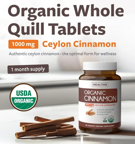 Miniatura 2 de Pastillas orgánicas de canela de Ceilán USDA – Suplemento de canela de Ceilán de alta potencia con 1000 mg por porción para apoyo antioxidante