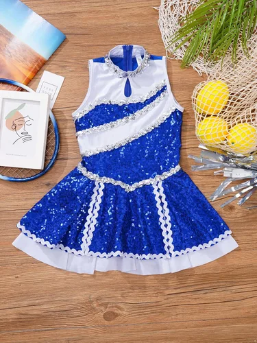 Miniatura 5 de TSSOE Uniforme de animadora con lentejuelas y purpurina para niñas y niñas