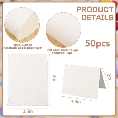 Miniatura 2 de 50 hojas de papel para acuarela 3.5 x 2, 300 g/m² Papel de borde deshilachado Papel hecho a mano rugoso/texturizado para acuarelas, invitaciones