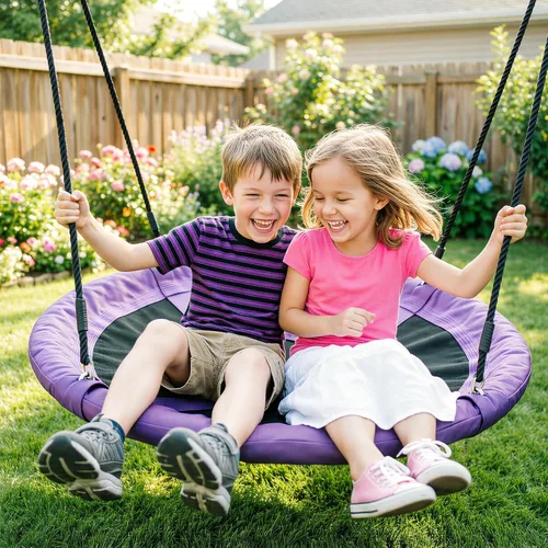 Miniatura 2 de SUPER DEAL Columpio de Árbol de Platillo Morado de 40 Pulgadas para Niños y Adultos, Capacidad de Peso de 800 Libras, Asiento de Columpio Volador