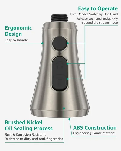 Miniatura 5 de Mbillion Reemplazo universal de la cabeza del rociador de grifo de cocina de níquel cepillado, cabezal de grifo de fregadero de ABS de 3 funciones