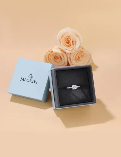 Miniatura 7 de JALOKIVI 1.4CT 925 Sterling Silver Engagement Rings for Women Princess Cut Halo Cubic Zirconia Promise Rings for Her Size 4-12