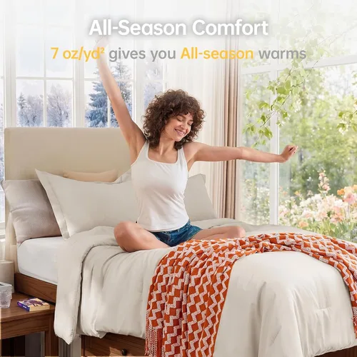 Miniatura 4 de MUXHOMO Juego de edredón beige tamaño individual/individual XL, ropa de cama alternativa ultrasuave para todas las estaciones. El juego de cama