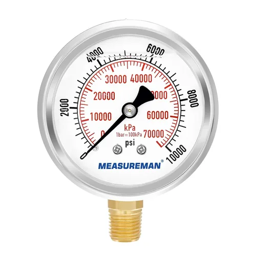 Miniatura 19 de MEASUREMAN - Manómetro de presión 1/4 NPT, manómetro de presión lleno de glicerina 0-100psi/kPa con esfera de 2.5 pulgadas y caja de acero