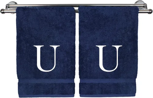 Miniatura 156 de Toalla de mano monogramada, regalo personalizado, juego de 2 - Toalla bordada con letra de bloque dorada - Extra absorbente 100% algodón turco