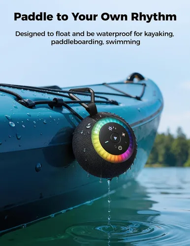 Miniatura 3 de Altavoz de ducha Bluetooth impermeable IPX7: ventosa extraíble con bloqueo de vacío, sonido envolvente de 360°, luces RGB, altavoz inalámbrico Negro