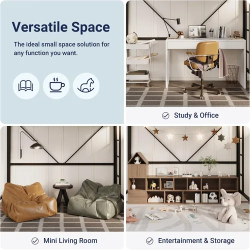 Miniatura 7 de Allewie Marco de cama de metal tamaño individual con escaleras y barandilla, muebles pequeños que ahorran espacio para dormitorio, habitación