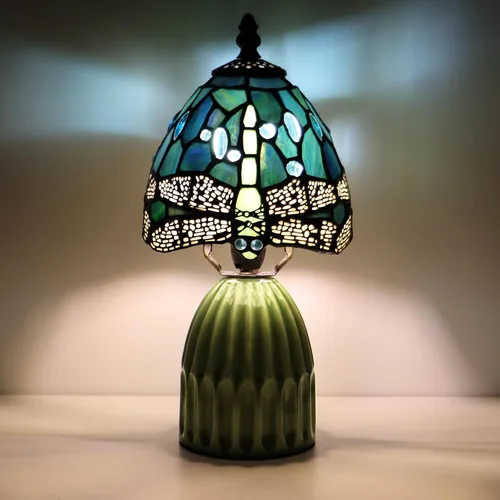 Miniatura 14 de Tiffany Stained Glass Mushroom Table Lamp 12.5 Inch -Blue Peacock Tiffany Lamp,6X6X12.5 Inch,Small Night Light,Ceramic Base, Mini Accent Light