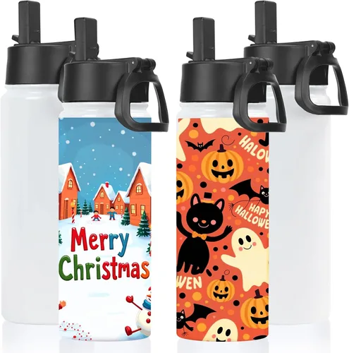 Miniatura 36 de Volhoply Paquete a Granel de 8 Botellas de Agua Aisladas de 18 Onzas, Botellas de Agua de Acero Inoxidable para Niños con Tapa con Pajita, Botella