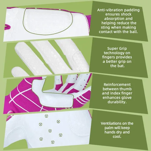 Miniatura 4 de Seibertron B-A-R PRO 2.0 - Guantes insignia de bateo para béisbol, sóftbol y Teeball, con super agarre, ajuste de dedo, múltiples tamaños 11 + 5 Rosa