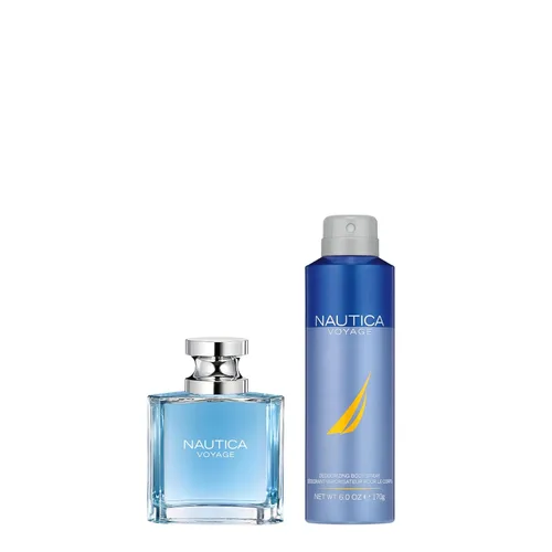 Miniatura 2 de Nautica Voyage Giftset, 1.6 fl oz EDT + 6 oz desodorizante corporal en aerosol, notas de manzana, madera de cedro, mimosa, fragancia para hombre