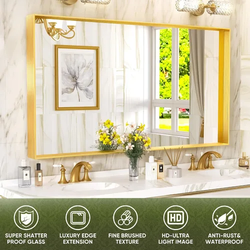 Miniatura 4 de Suidia - espejo de baño, espejo de pared de 60 x 36 pulgadas con marco de metal, espejo de tocador de baño para sala de estar, dormitorio, baño