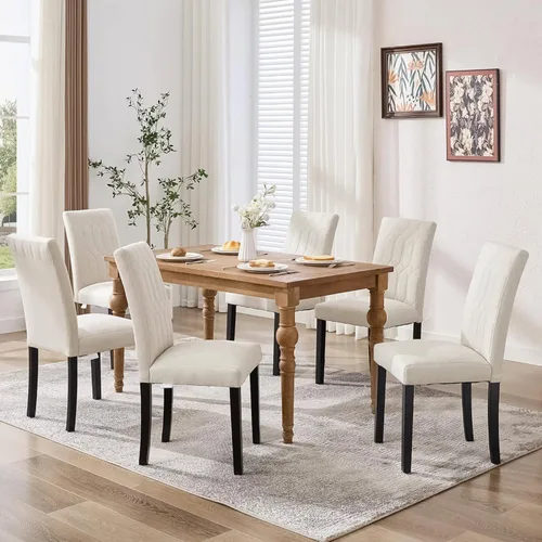 Miniatura 15 de VECELO Juego de 2 sillas de comedor tapizadas Parsons con asiento cómodo, patas de madera maciza con almohadillas de goma, para sala de estar