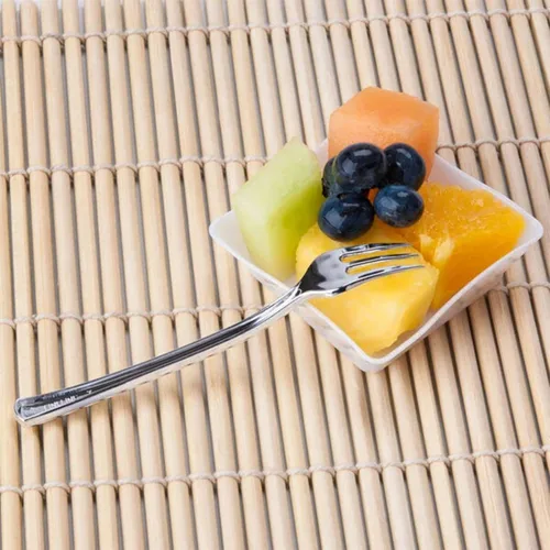 Miniatura 3 de Mini tenedores de plástico para aperitivos, 100 tenedores plateados para aperitivos, suministros de fiesta, bodas, catering y más Cubiertos
