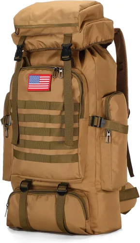 King'sGuard 70L Camping Hiking Backpack for Men Women Large Military Tactical Backpack Molle Rucksack Backpack for Outdoor Caqui
